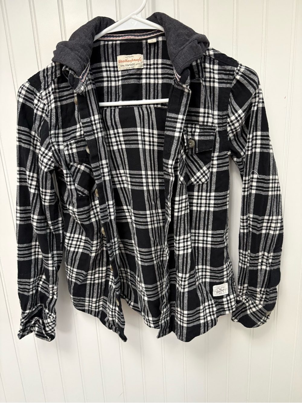 Weatherproof Black & White Plaid Hooded Flannel Jacket